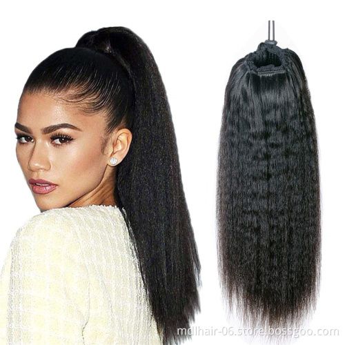 Kinky Straight Ponytail Human Hair Extension Long Clip In Drawstring Ponytail Brazilian Remy Human Hair For Women
